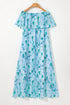 Green Floral Print Ruffled Side Slit Tube Top Maxi Dress